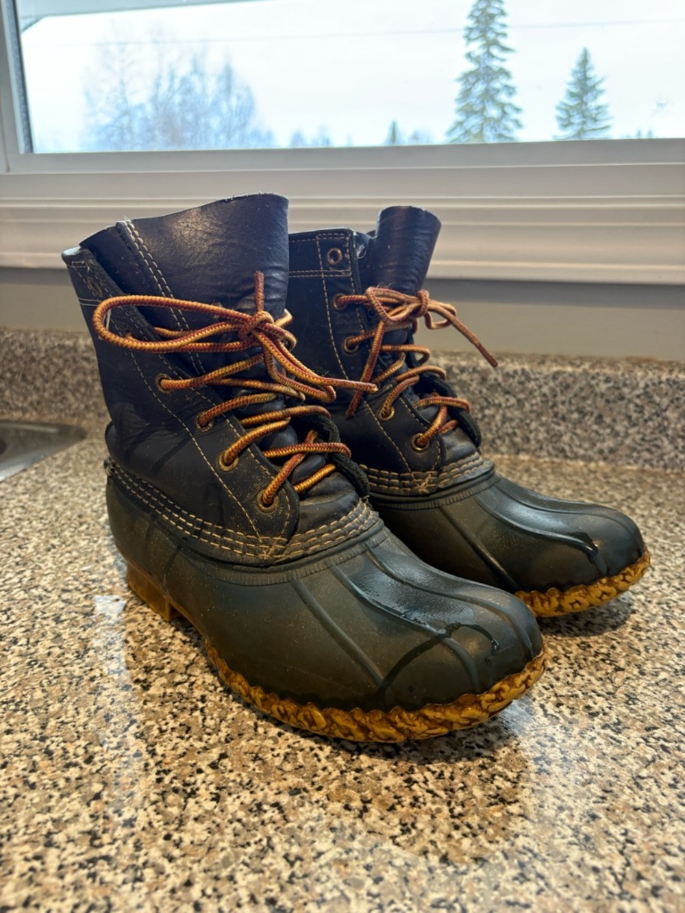 L.L. Bean Blue Leather Lace-Up Duck Boots